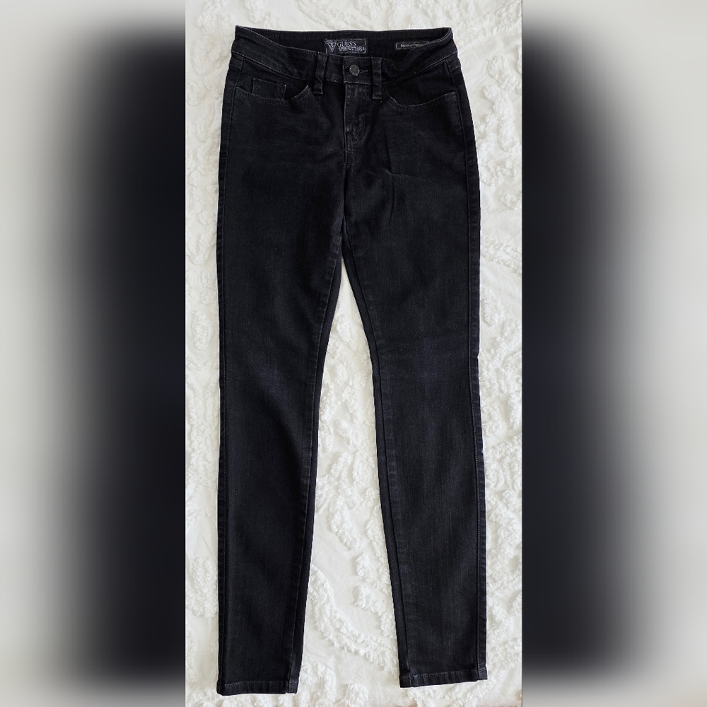 GUESS Brittney Skinny Jean Stretch Black Tiger Pockets Size 27